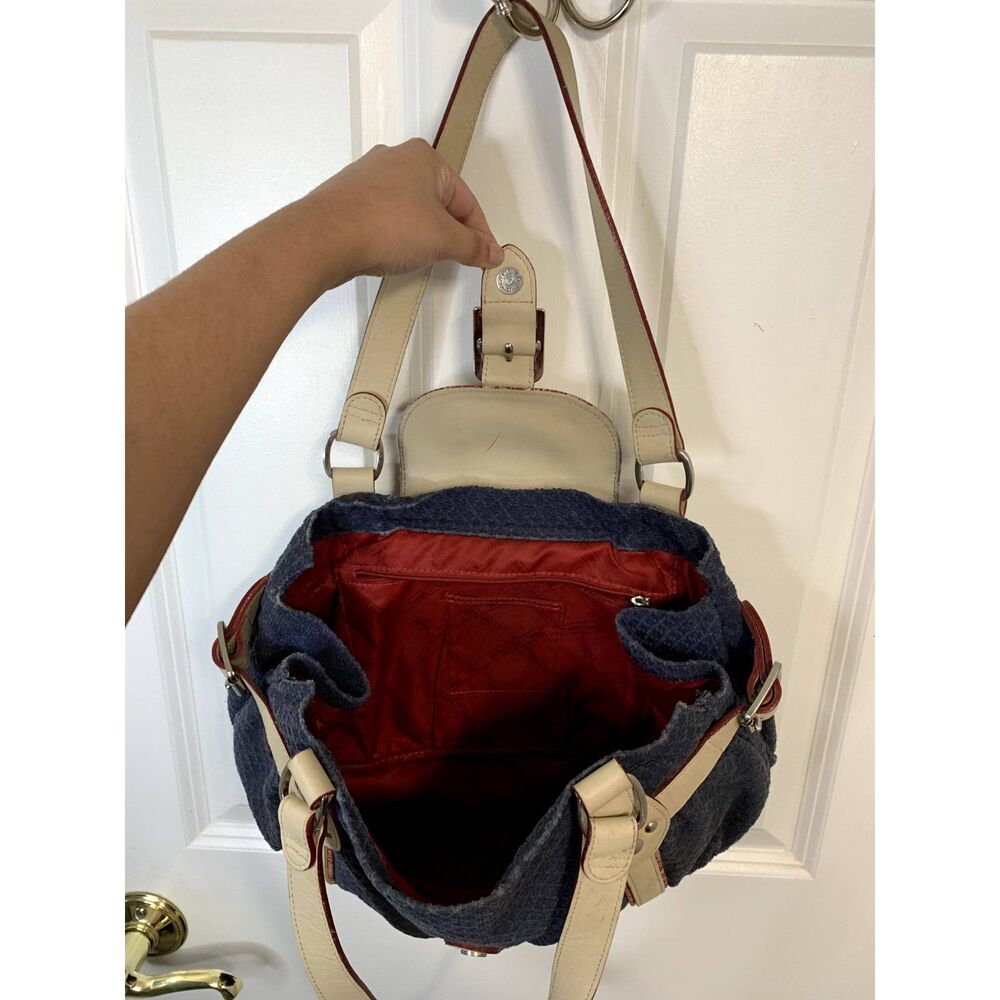 Longchamp RARE Idole Canvas Fabric and Leather Blue Floral Satchel Shoulder Bag - Picture 3 of 14